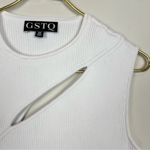 GSTQ White‎ Ribbed Sleeveless Cutout Knit Stretch Top Size XS - Picture 6 of 13